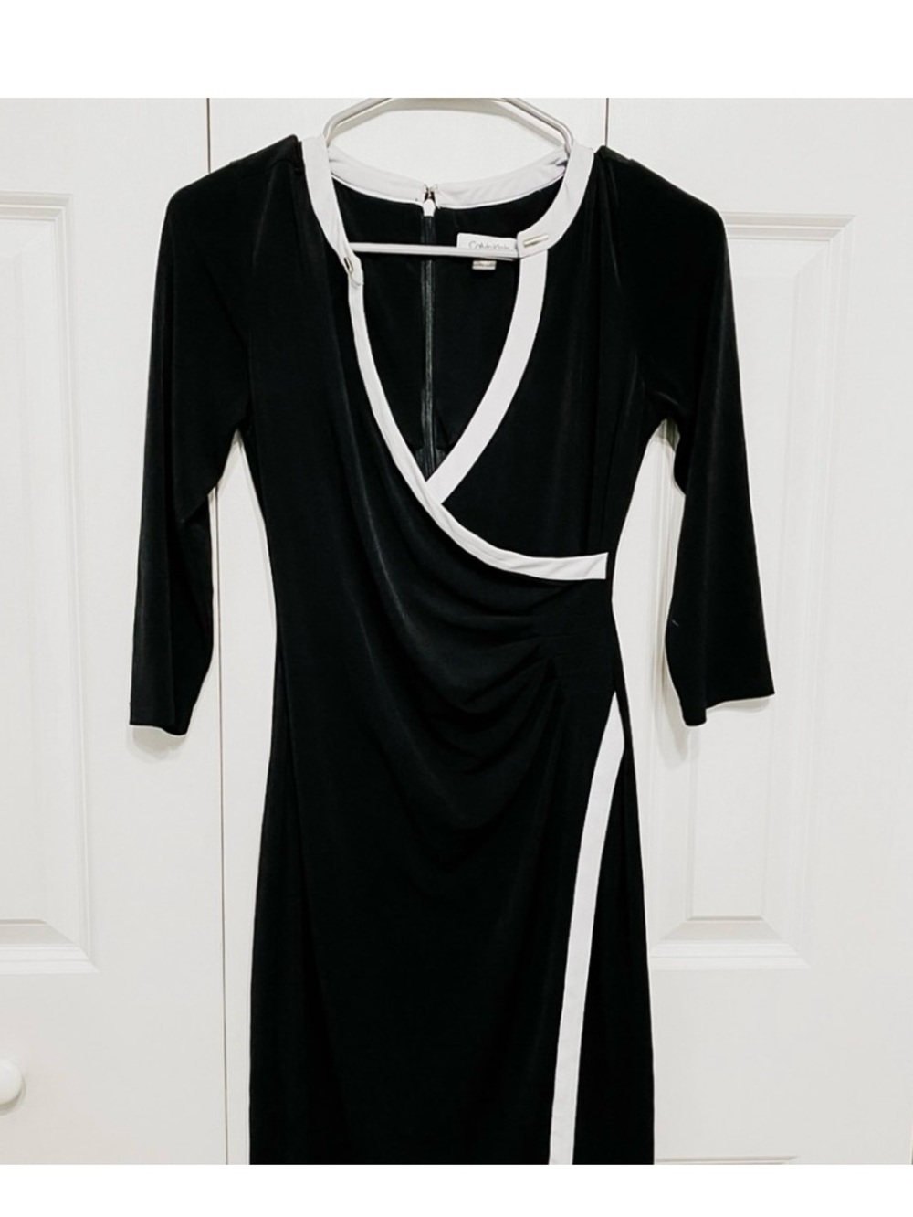 Calvin Klein Midi Black Dress with White Trim